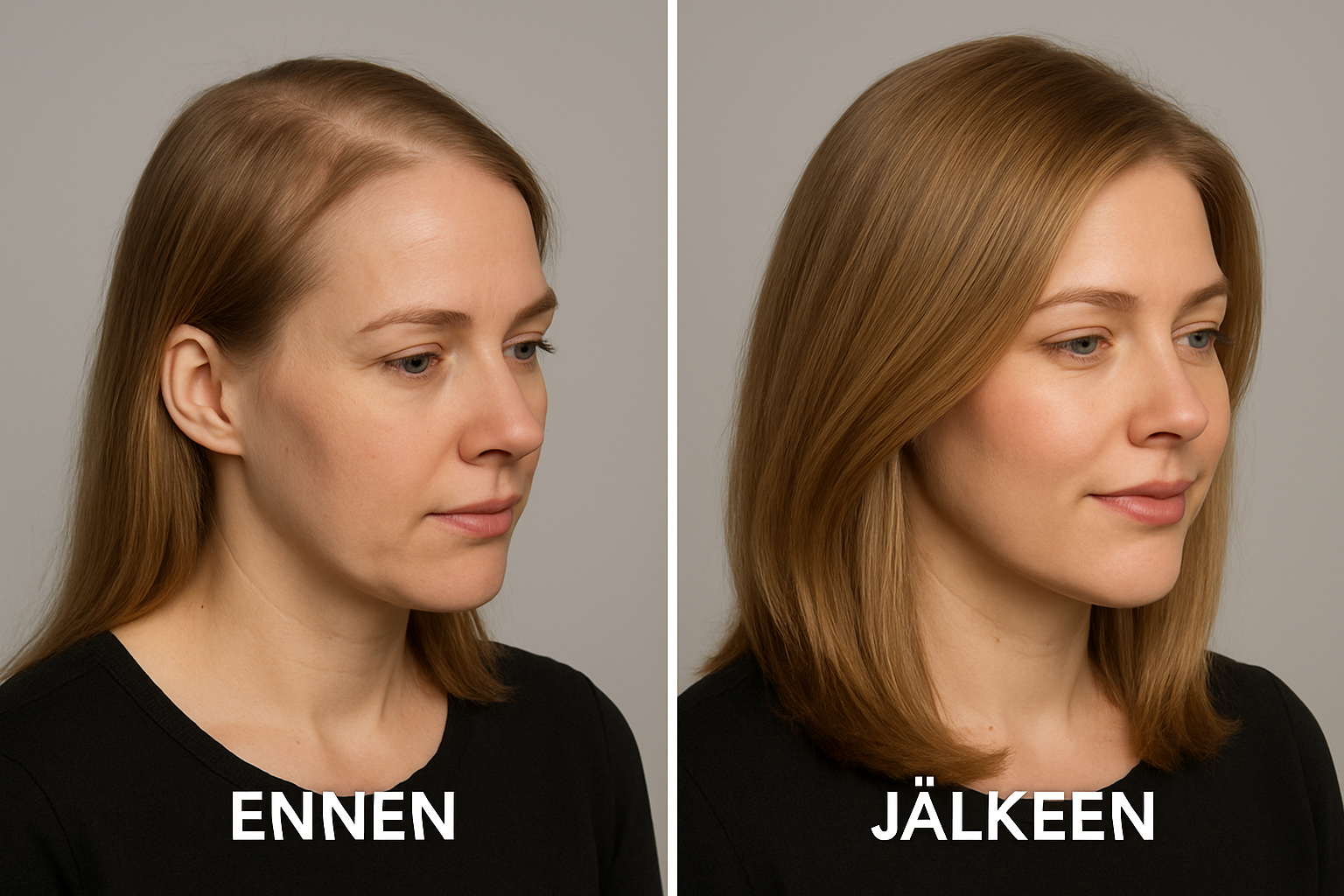 Hiustuuhenne ennen ja jälkeen - enemmän hiustenlähtöä