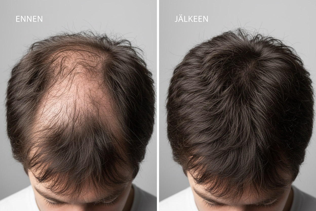 Hiustuuhennekuidut ennen ja jälkeen vertailu